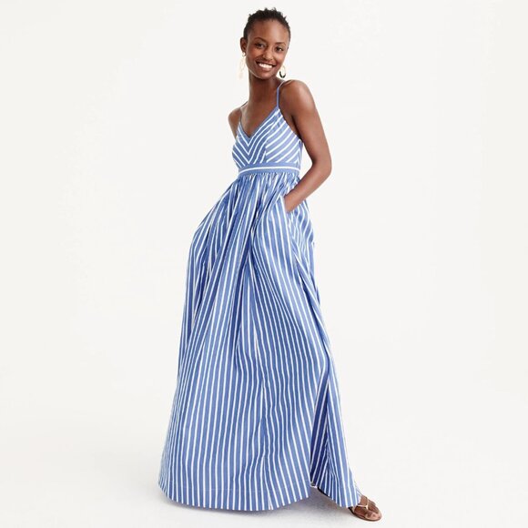 J. Crew Dresses & Skirts - NWT J.Crew Long Drapey Spaghetti-strap Maxi in White Blue Stripe Dress 0